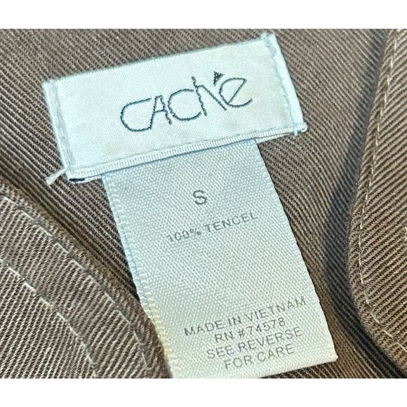 RARE Y2K Cache Tencel Romper Size S Gold Buttons Belted Mock Neck Breathable - Picture 6 of 9